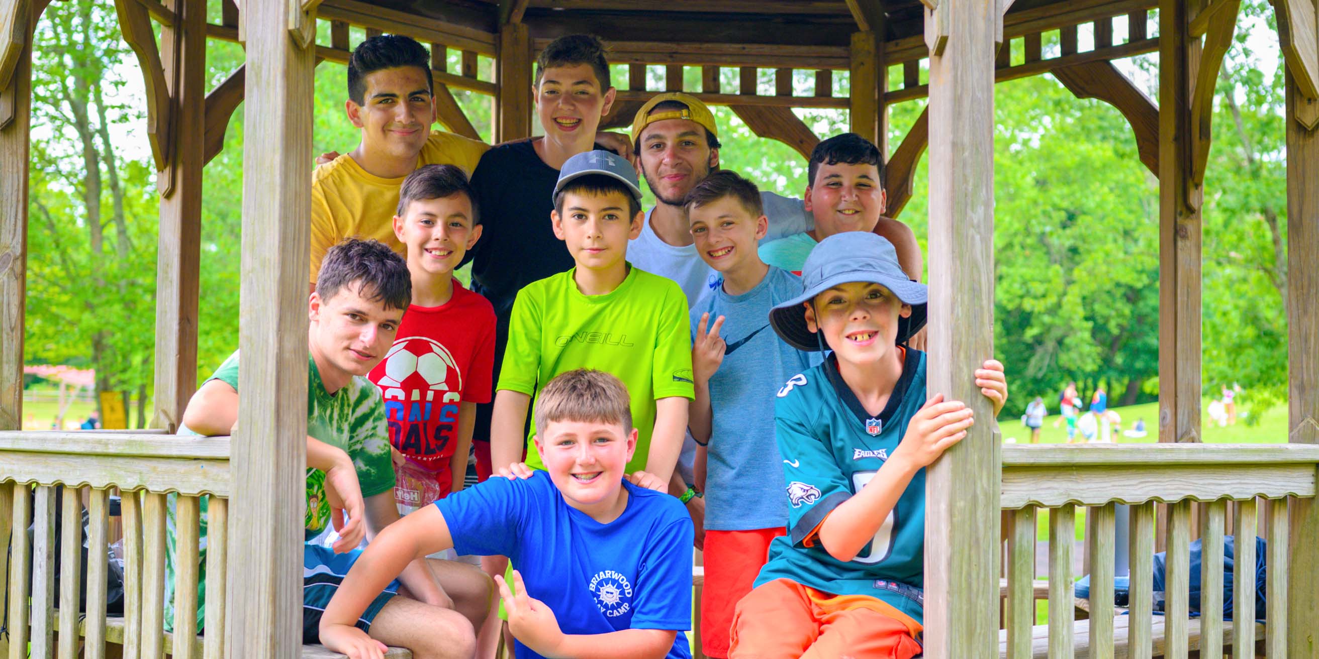 Boys in gazebo smiling