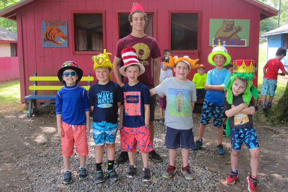 Campers participating in Crazy Hat Day